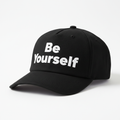 Be Yourself Snapback Cap - Black with white cut-out HTV lettering