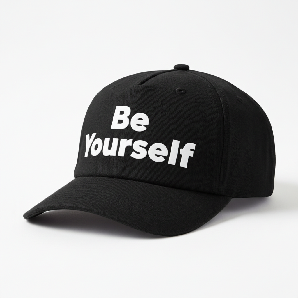 Be Yourself Snapback Cap - Black with white cut-out HTV lettering