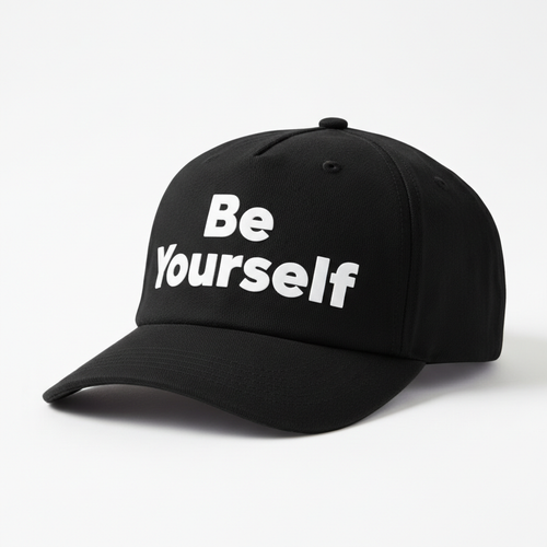 Be Yourself Snapback Cap - Black with white cut-out HTV lettering